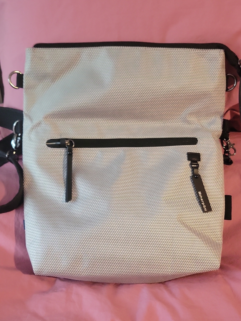 Light Gray Crossbody Messenger Bag with Reverse Black
